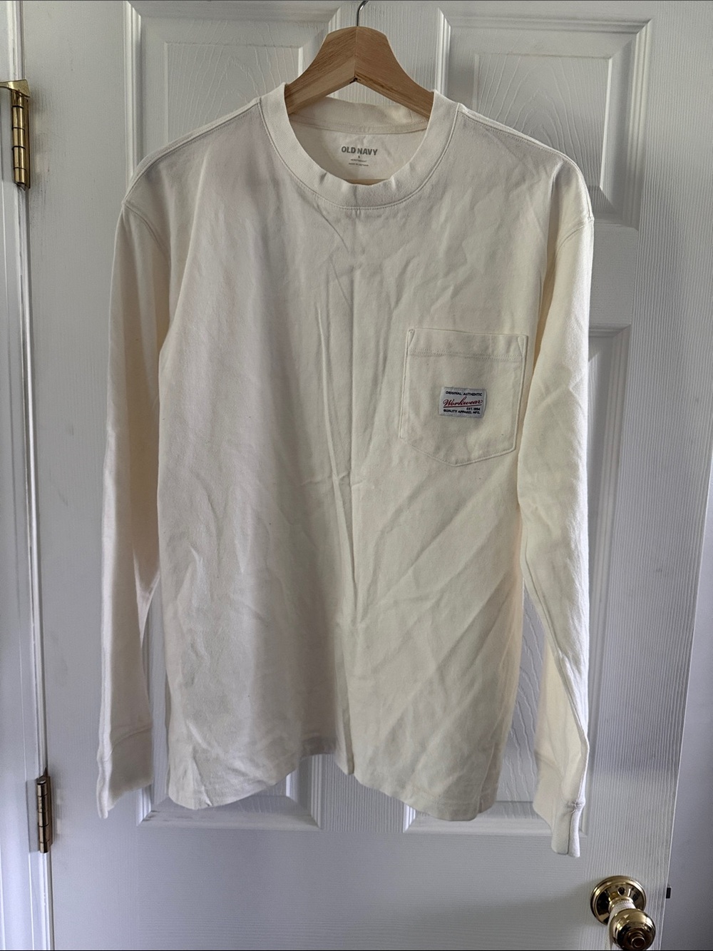 Old Navy Men's Long-Sleeve Pocket Tee in Creamy White